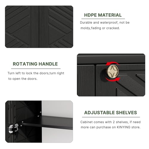 Image of KINYING Outdoor Storage Cabinet Waterproof with 2 Shelves, 60 Gallon Resin Storage Shed for Patio /Garden /Backyard, Outdoor Storage Box for Cushions,Garden Tools and Pool Supplies,Black