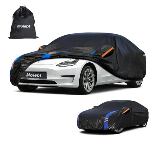 Image of Custom Fit Car Cover for Tesla Model 3 (2017-2026), Upgraded Waterproof All Weather Outdoor Auto Cover with Charging Port Access, Driver Door Zipper & Mirror Pockets, UV /Snow /Dust Protection