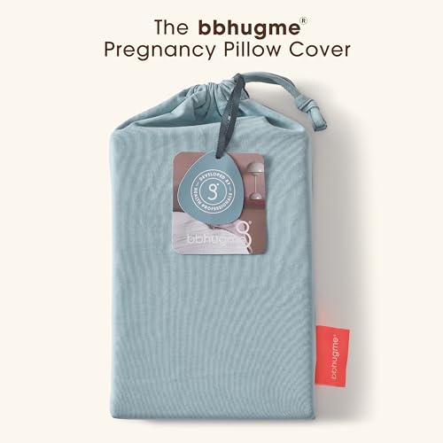 Image of bbhugme Pregnancy Pillow Cover - Cotton Jersey Fabric - Fits bbhugme Pregnancy Pillow for Side Sleeping - Cover Only, Pregnancy Pillow Sold Separately, Eucalyptus