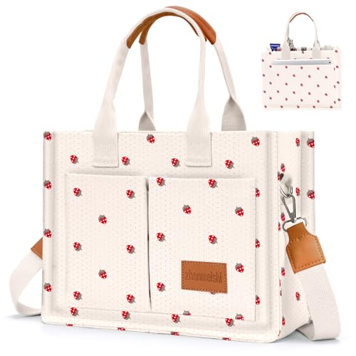 Image of Canvas Tote Bag for Women with Pockets Crossbody Bag Tote Shoulder Handbags Casual Work Bags Everything Tote Bag