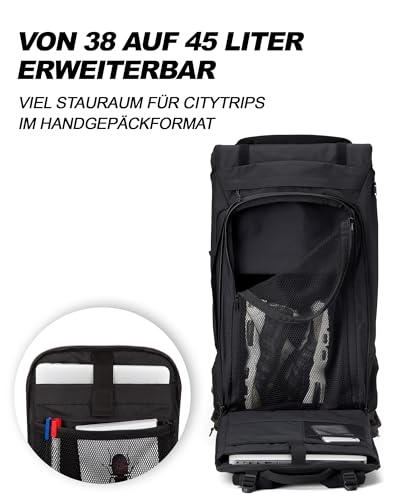 Aevor Travelpack Rucksack in Schwarz – 38 Liter mit Laptopfach
