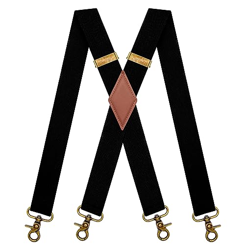 MENDENG Suspenders for Men Heavy Duty Swivel Hooks Retro X-Back Adjustable Brace, Black/Rhombus Leather 1, One size