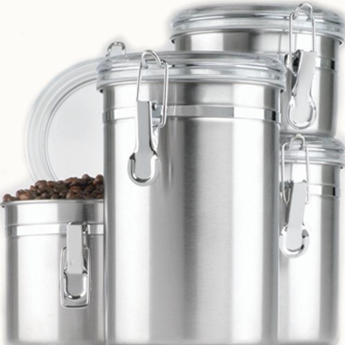 Anchor Hocking Round Stainless Steel Canister Set with Clear Acrylic Lid and Locking