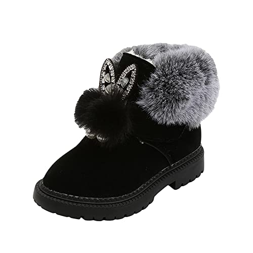 EnJoCho Kids Baby Girls Warm and Soft Shoes Princess Shoes Hairball Cotton Boots Snow Boots Snow Shoes for Children 1-12Y (Black-a#NBV, 6.5-7 Years)
