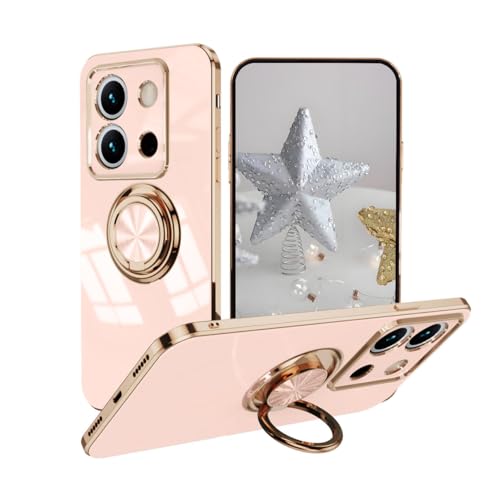 UPLAI Case for Xiaomi Redmi Note 13 5G, Ultra Thin Shockproof Electroplating Design Cover with Ring Holder, Soft TPU Silicone Bumper Cover.Pink