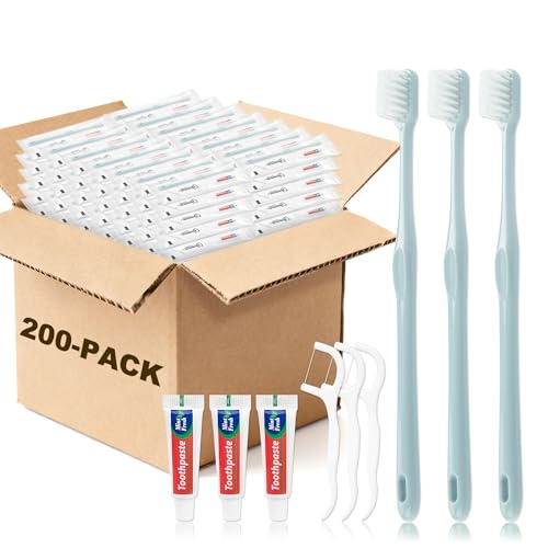 Lomgwumy Spazzolino da denti usa e getta da viaggio, spazzolino e dentifricio, confezionato singolarmente, grigio, con plettri per filo interdentale, adatto per hotel, casa, campeggio, viaggi