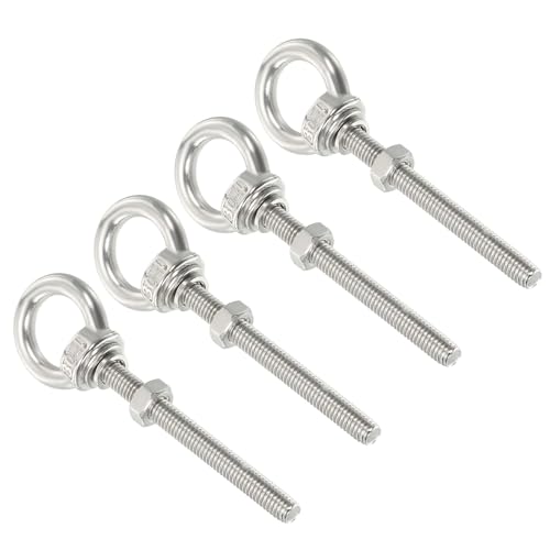 Image of uxcell M3*50 1 /8 inchx1.97 inch Stainless Steel Eye Bolts Threaded Screw Eyebolt Shoulder Ring with Nuts Washers for Lifting Hanging, 4 Set