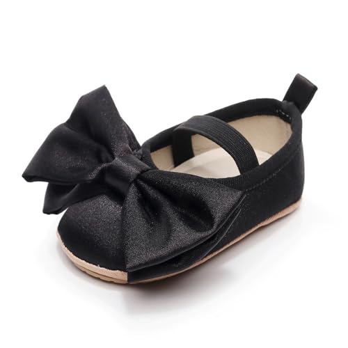 Baby Infant Girl Mary Jane Shoes Bow Baby Dress Shoes PU Leather Non-Slip Rubber Sole First Walkers Princess Wedding Newborn Crib Shoes