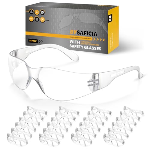 bysaficia Safety Glasses, 24 Pack Safety Goggles Cleasr Lense with Scratch Impact Resistant ANSI Z87.1 Standard