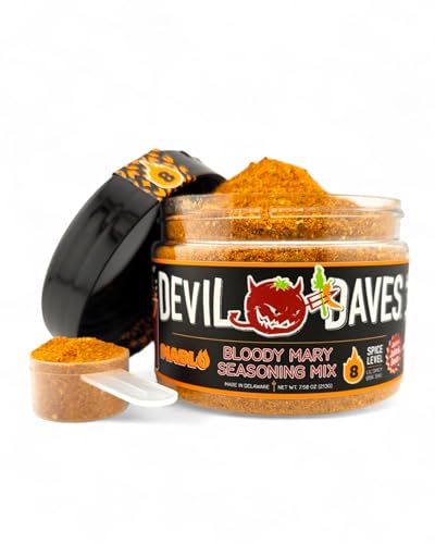 Devil Daves Bloody Mary Seasoning Mix, Diablo Spicy (7.5 oz Tub) | Dry Bloody Mary Mix for Tomato Juice Cocktails and Micheladas, 25 Servings, Scoop Included.