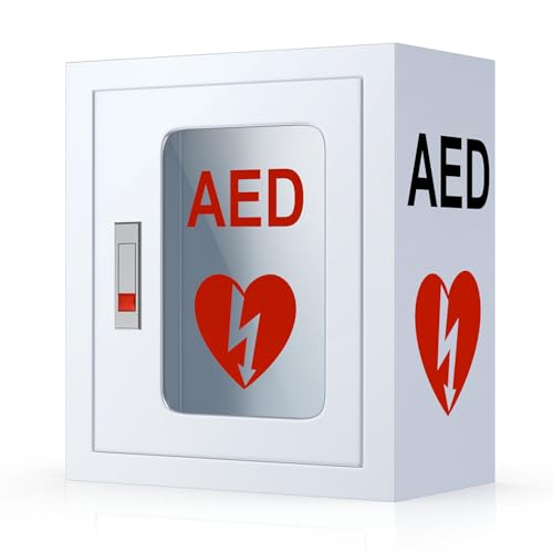 ZIPOWEY AED Cabinet Wall Mounted, Metal Steel Plate AED Defibrillator Cabinet with Snap Lock, Transparent Window Fits for Home, Office, Hospital and Public Places, 14 x 7.8 x 15.7 Inch