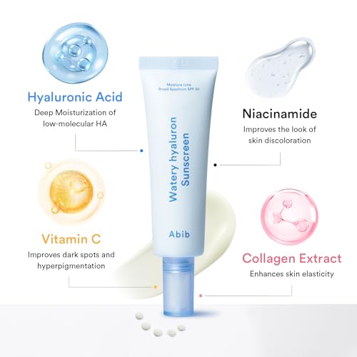 Abib Watery Hyaluron Sunscreen Moisture Tube Broad Spectrum SPF 30 1.69 fl oz / 50ml | Korean Suncreen Suncare Sunblock No White cast Hyaluronic Acid Niacinamide Vitamin C Collagen