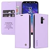 SLWYF Handyhülle für Samsung Galaxy A6 Plus Hülle, Premium PU Lederhülle Wallet Klappbar Flip Hülle Tasche Magnet Kartenfach Standfunktion Klapphülle Schutzhülle Handyhülle, Lila