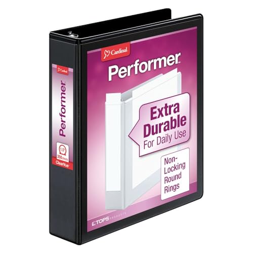 Cardinal Binder, Performer ClearVue, 1.5 Inch Round Ring, 350-Sheet Capacity, Letter Size, Black, Non-Stick PVC-Free, Customizable Covers with Interior Pockets for Professional Org image 1