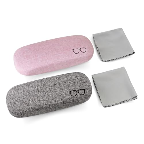UB ULABLO®️ 2 Fundas de Gafas Rígidas + 2 Gamuzas Limpia Gafas | Estuche para Gafas Rígido para Mujeres y Hombres. (Gris y rosa)