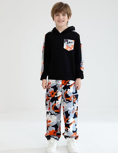 Image of mksodopy Boys Clothes Long Sleeve Hoodie and camouflage cargo pants Boy Outfits for 6-16 Years