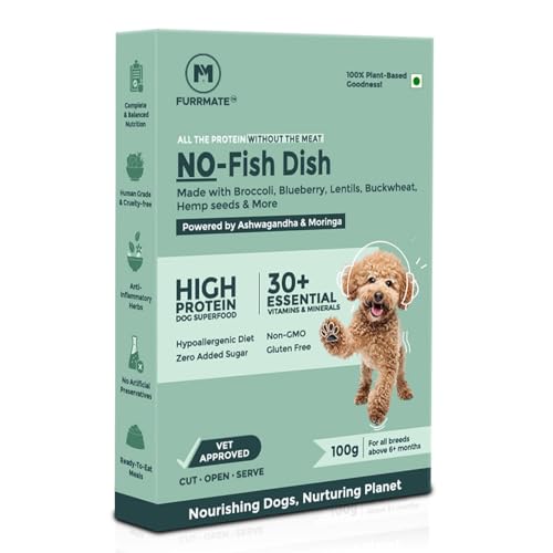 FURRMATE Fresh Wet Dog Food Vegan and Nutritionally Complete | Dog Food for Sensitive stomachs | Human-Grade Ingredients | High-Protein Recipe for Active Dogs (Pack of 1, NO-Fish Dish)
