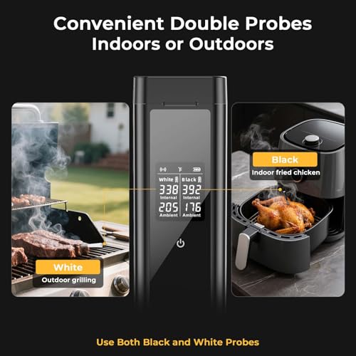 BlueSwan Bluetooth Meat Thermometer Digital, Food Thermometer Wireless 820 ft Range with 2 Color Probes with APP for Grill, Smoker, Oven, Magnetic Design for Cooking, BBQ, Birthday Gifts for Men Dad — view 5