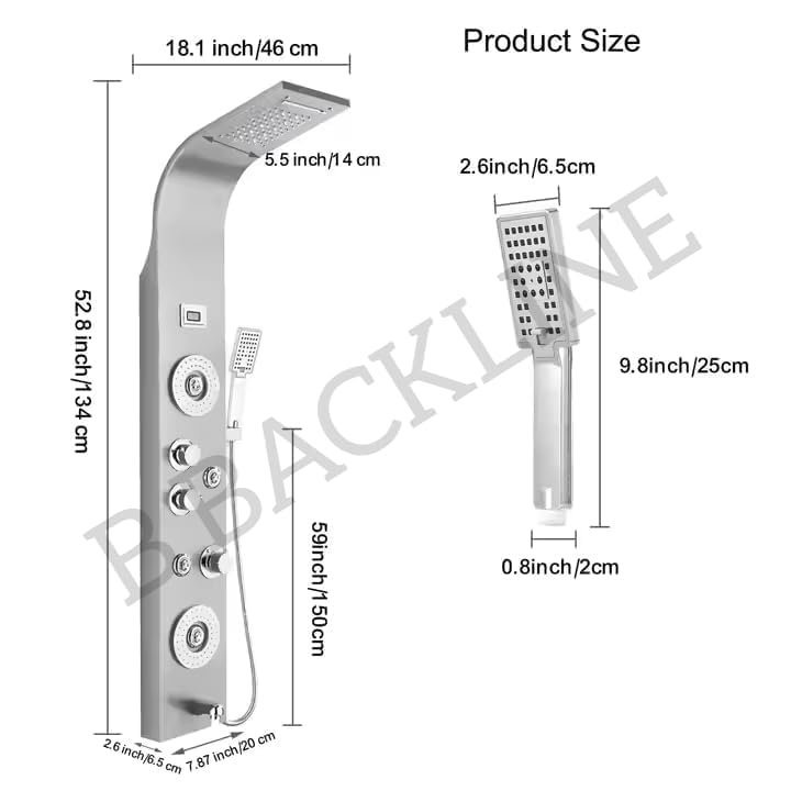 Image of Shower Panel For Bathroom Full Set Stainless Steel 304 Grade | 6 in 1 Shower System With Rainfall Shower, Temperature Display, Body Massage, Spout, Body Jet, Hand Shower (Brushed Matt)