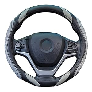 Steering Wheel Cover – Car Wheel Cover Leather, Sportage Universal Size M 37-38cm /14.5-15inch, Anti-slip, Breathable, Grey