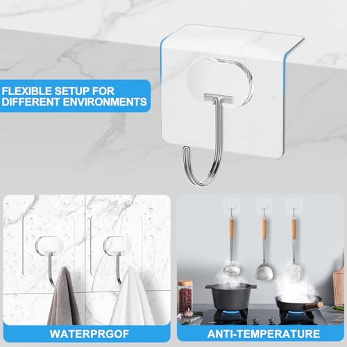 JINSHUNFA Adhesive Wall Hooks 13LB Heavy Duty No Drill Large Transparent Waterproof Hooks for Bathroom Kitchen Towel Coat 12 Pack by JINSHUNFA - Image 7