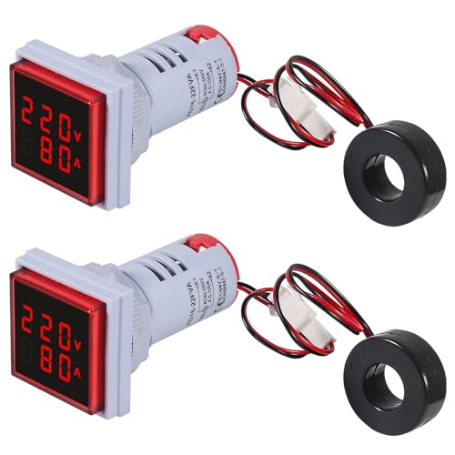 Image of 2pcs LED Display Voltmeter Ammeter,22mm Square Dual Display Digital Voltage Gauge Current Tester AC 0-100A 60-500V Meter Indicator(Red)