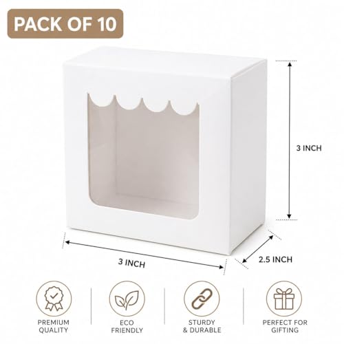 Image of Hariaura White Small Gift Box with Transparent Window (3x3x2 Inches) - Set of 10 | Premium Packaging Box for Sweets, Chocolates, Return Gifts & Pooja Items