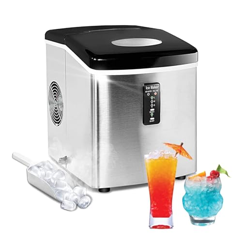 Countertop Ice Maker Machine, Chewable Bullet Small Portable Ice Machine for Home Office Bar Party, 33 Lbs, Stainless Steel & Black