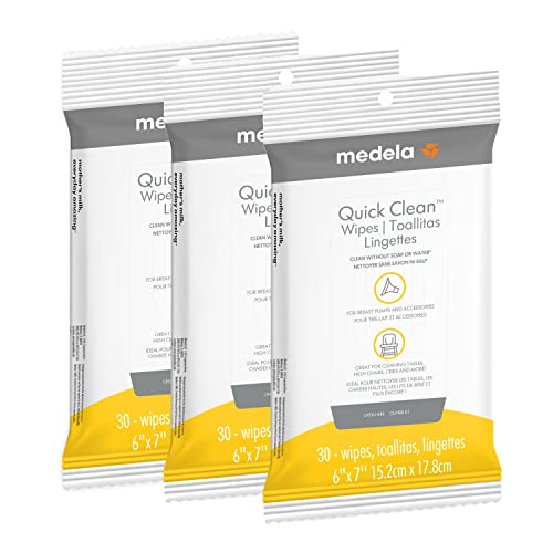 Image of Medela Quick Clean Breast Pump and Accessory Wipes 90ct, 3 Packs of 30 Count, Resealable, Convenient and Hygienic On The Go Cleaning for Tables, Countertops, Chairs, and More