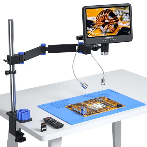 Andonstar AD208S-FA 4K HDMI Digital Microscope with 10.1" Screen for Adults, Metal Flexible Arm Stand Soldering Microscope, Electronic Microscope with Anti-Static Mat, 64GB Card