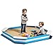 AIYAPLAY Sandkasten 133 x 108 cm Sandkiste aus Holz Sandbox mit Sitzbank, Bodenschutzfolie für 4 Kinder 3-7 Jahre Blau