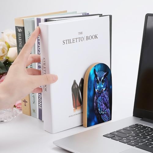 Sujetalibros de búho azul para evitar la caída de libros en estantes del hogar 7
