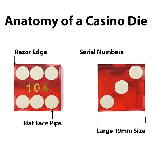 NANSUAO Casino Dice Grade AAA with Razor Sharp Edges and Matching Serialized Numbers Set of 5-for Game Such As RPG DND Poker Texas Hold'em Blackjack(Red)