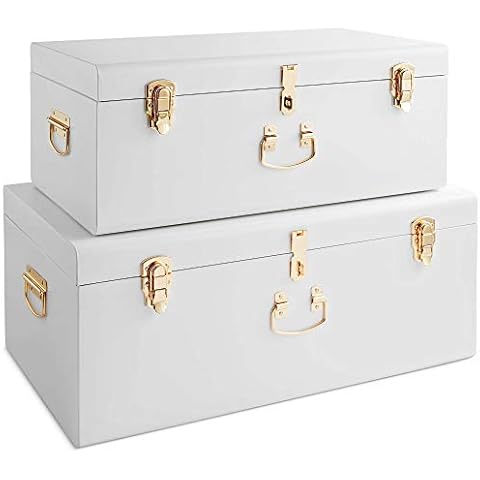 Beautify 2-er Set Aufbewahrungstruhen Weiß für Schlafzimmer, Wohnzimmer - Weiß & Champagner Cover