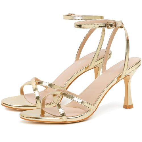 Image of Mostrin Strappy Heels for Women Ankle Strap Heels Women's Heeled Sandals for Party Prom Wedding