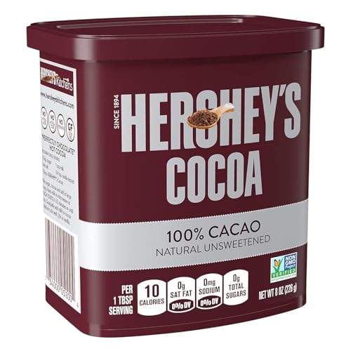 HERSH\'EYCacao Natural Unsweetened Cocoa Powder Can, 8 oz Pack of 2 - Perfect for Baking & Smoothies, Non-GMO, Certified Gluten-Free, 226G Value Pack of 2 Cans (16 oz)