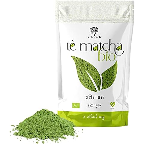 ERBOTECH Matcha Tee BIO / Japanisches Biologische Grüntee Pulver 100 g, 100% Natürliches Multivitamin, Premium Qualität, Vegan, Ideal für Kuchen, Smoothies, Eistee Cover