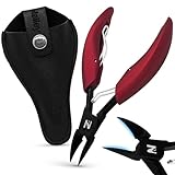 Profi Nagelzange für starke Fußnägel & Fingernägel | Professionelles scharfes Pediküre Werkzeug | Edelstahl rostfrei klein & spitz | Nagelknipser Set für dicke eingewachsene Nägel + Etui (Rot)