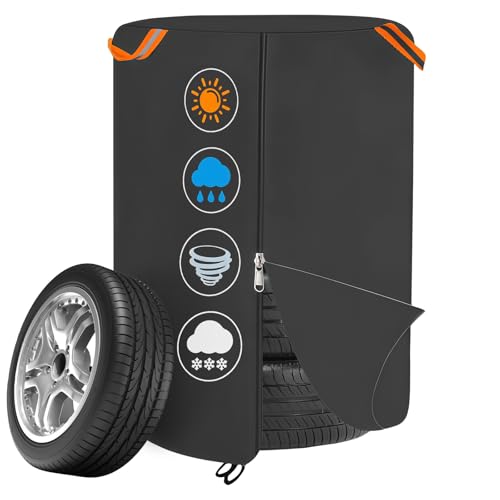 LEKEFETO Sac de rangement universel avec fermeture éclair pour 4 pneus, Oxford 420D, avec bandes réfléchissantes (Ø 73 cm x H 110 cm)