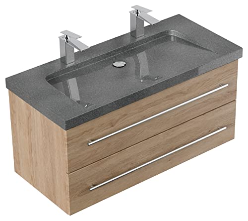 emotion Meuble SDB Damo décor chêne avec Double Vasque en Granit G654, 100cm