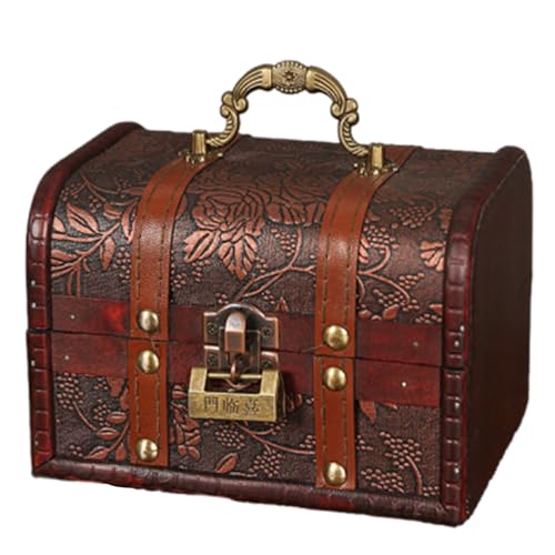 Imtrub Baúl del Tesoro Pirata de Madera con Motivos Florales Estilo Vintage Retro de Madera Caja de Madera con Tapa Cajas de Almacenamiento Hucha Caja de Monedas