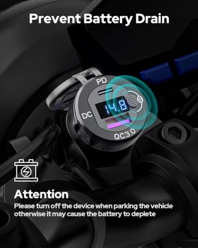 Image of Motorcycle USB Charger, Waterproof 18W QC3.0 & 30W PD3.0 DIN Plug to USB Adapter with On-Off Switch & Voltmeter, Aluminum Phone Charger for 12V /24V BMW Ducati Triumph