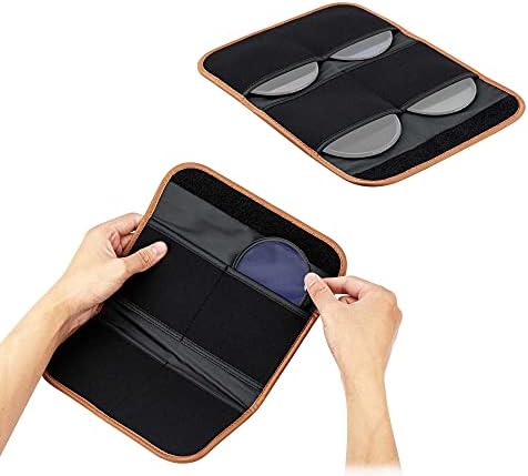 PROfezzion Filter Case 4 Pockets Camera Lens Filter Pouch Carry Bag for ND CPL UV Round Filter up to 82mm Storage with Microfiber Cleaning Cloth, Brown