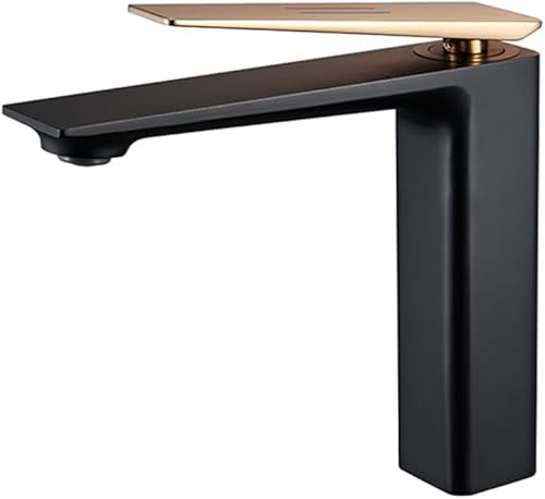 Weirun Grifo de lavabo de latón extra largo para baño, con una sola manija, un agujero, mezclador de tocador, montaje en cubierta, negro mate con