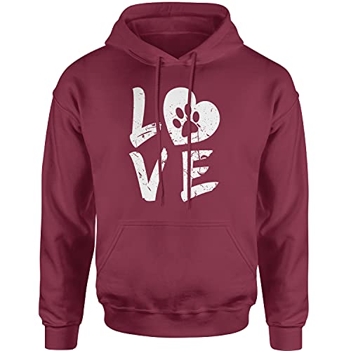 Hoodie I Love My Dog Paw Print Adult XX-Large Maroon
