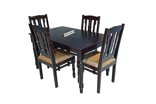 Image of Solid Wood Dining Table 4 Seater Sheesham Wood Dining Chairs Set of 4, Wooden Dining Set 4 Seater for Hotel Kitchen Restaurant 4 Seater Dining Table Set (4 Seater) 51X33X29 Inch