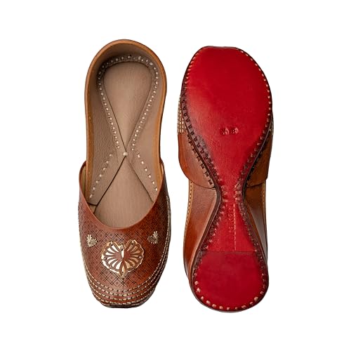 Image of KORAKARI Women's Traditional Ethnic Amber Punjabi Jutti, Leather Flat Comfortable Mojaris for Girls