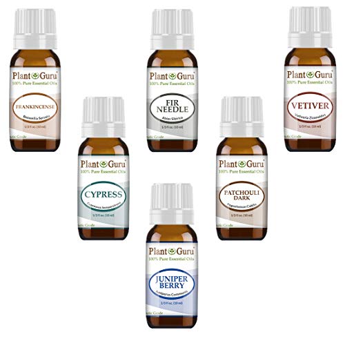 Earth & Wood Essential Oil Variety Set Kit - 6 Pack - 100% Pure Therapeutic Grade 10 Ml. Includes Frankincense, Cypress, Fir Needle, Juniper Berry, Patchouli, Vetiver. #TOP1