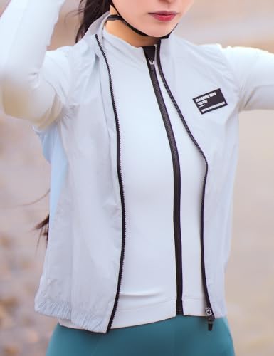 INBIKE Winddichte Jacke Damen Weste Windbreaker Fahrradweste Leichtweight Atmungsaktiv UV Schutz SPF50+ Fahrrad Rennrad Fashion Arbeit Grau L
