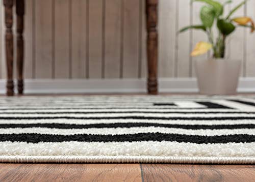 Abani Contemporary Black & Ivory 5'3" X 7'6" Area Rug, Contrasting Geometric Modern Stripe Symmetrical Living Room Carpet Rugs #TOP4